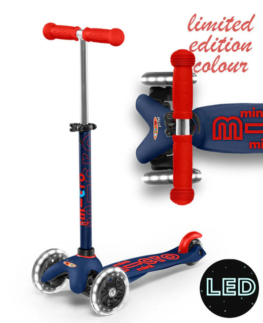 Mini Micro Deluxe LED 3 Wheel Scooter - Navy Blue
