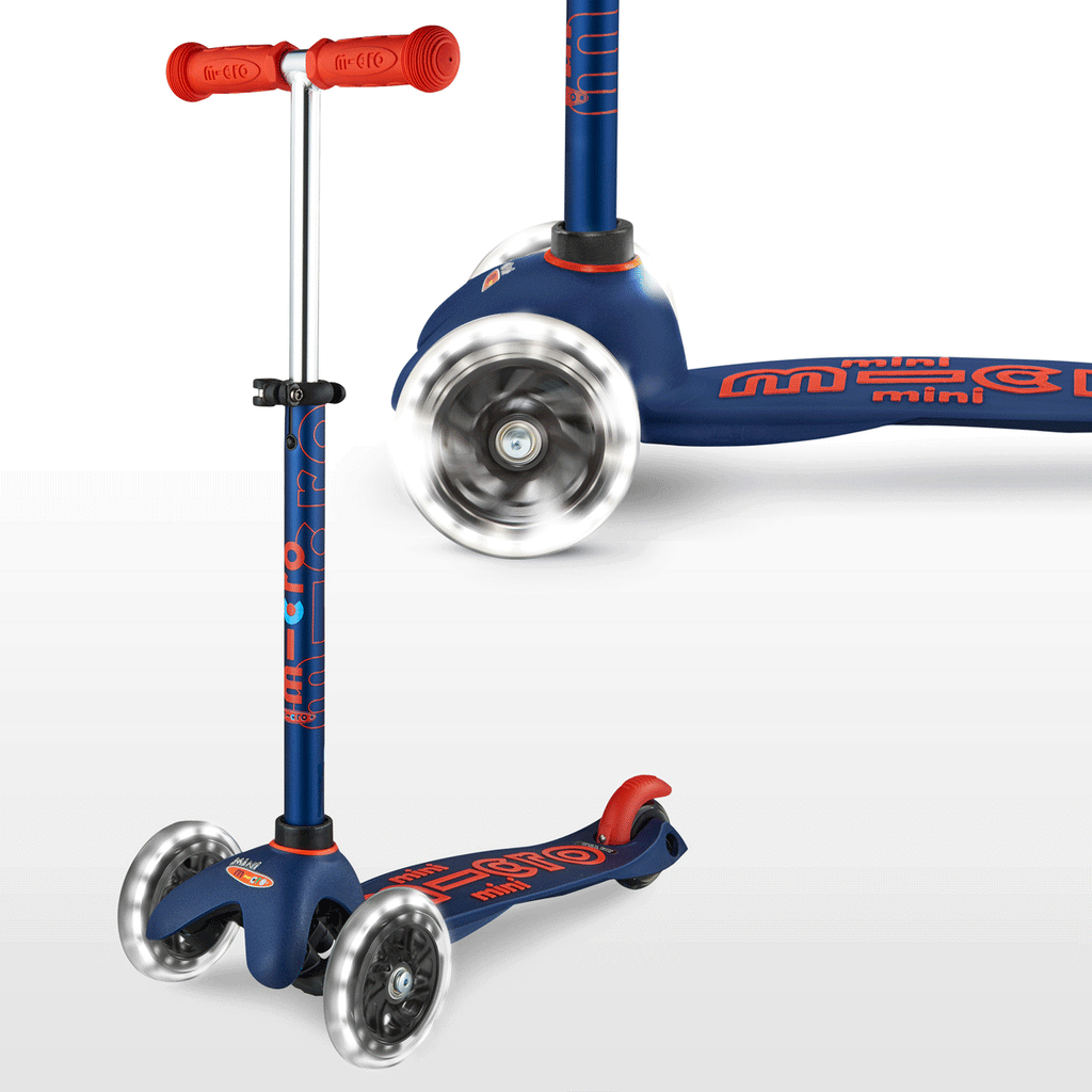 Mini Micro Deluxe LED 3 Wheel Scooter - Navy Blue