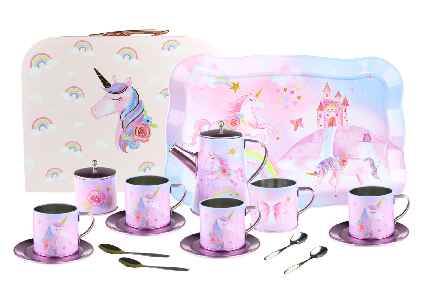 Rainbow Unicorn Tin Tea Mug Set 18pc