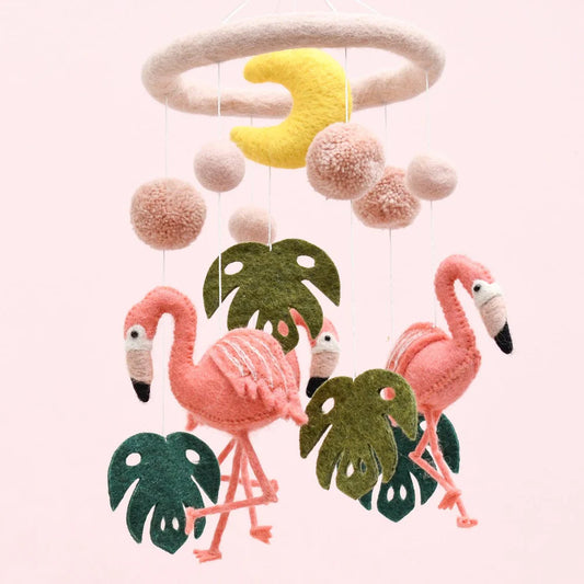 Nursery Felt Cot Mobile - Pink Flamingo Tiki