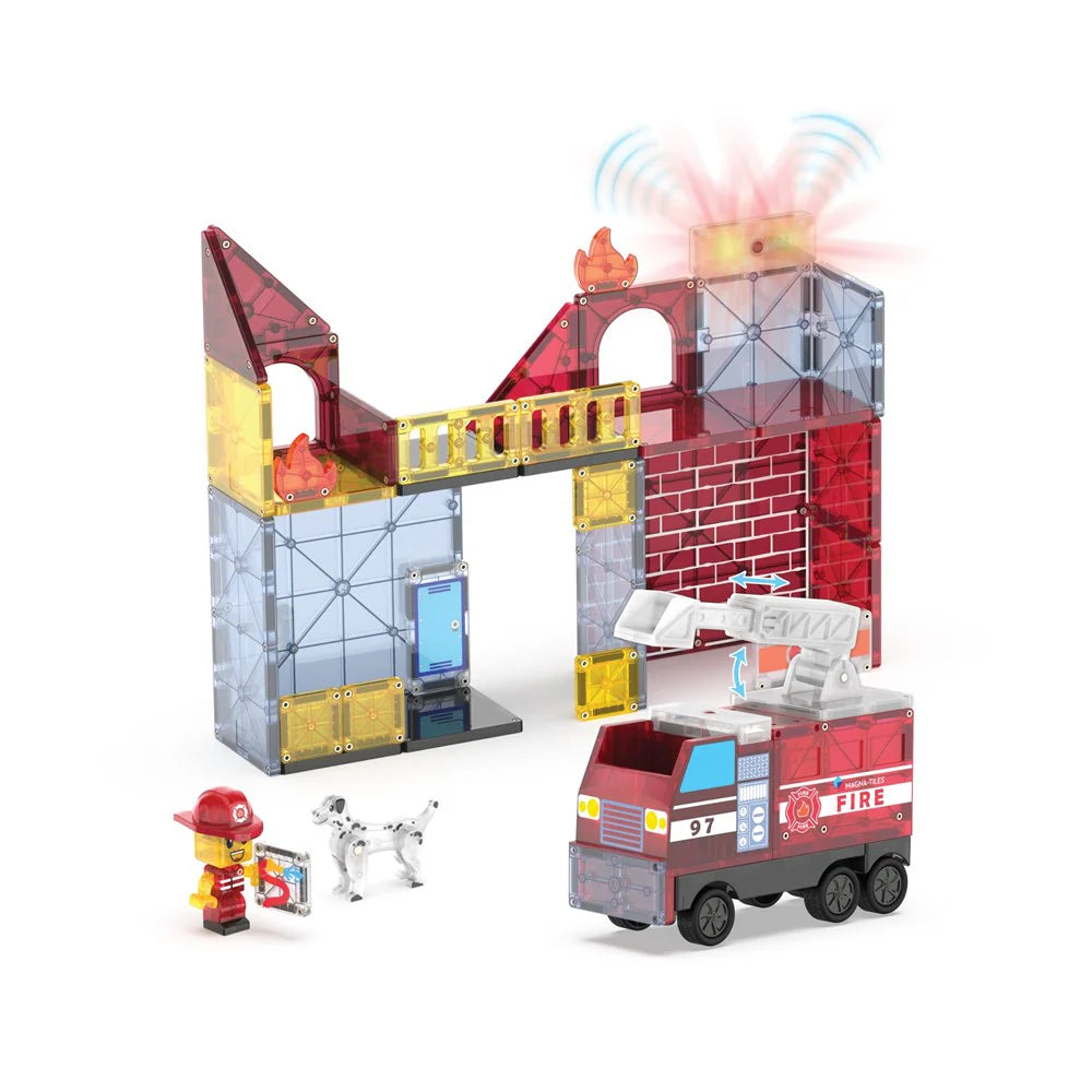 NEW MAGNA-TILES Fire Station 50-Piece Magnetic Construction Set.