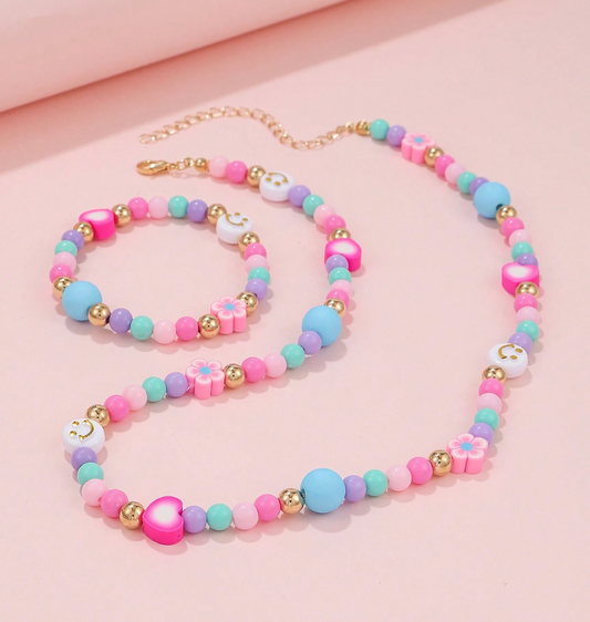Heart, Flower & Smiley Necklace and Bracelet Set