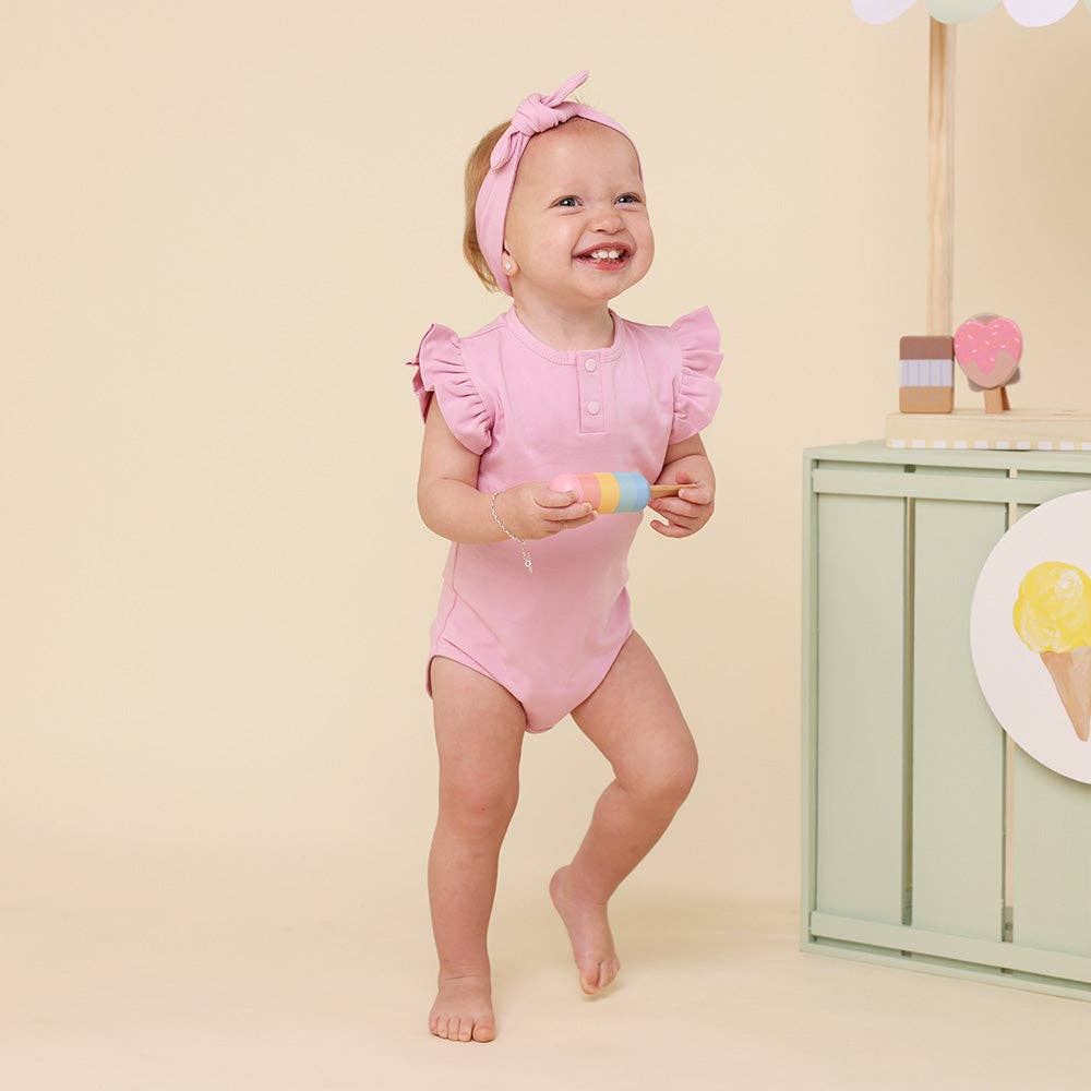 Snuggle Hunny - Bubblegum Short Sleeve Organic Bodysuit with Frill - Bambam Kids Toys 
