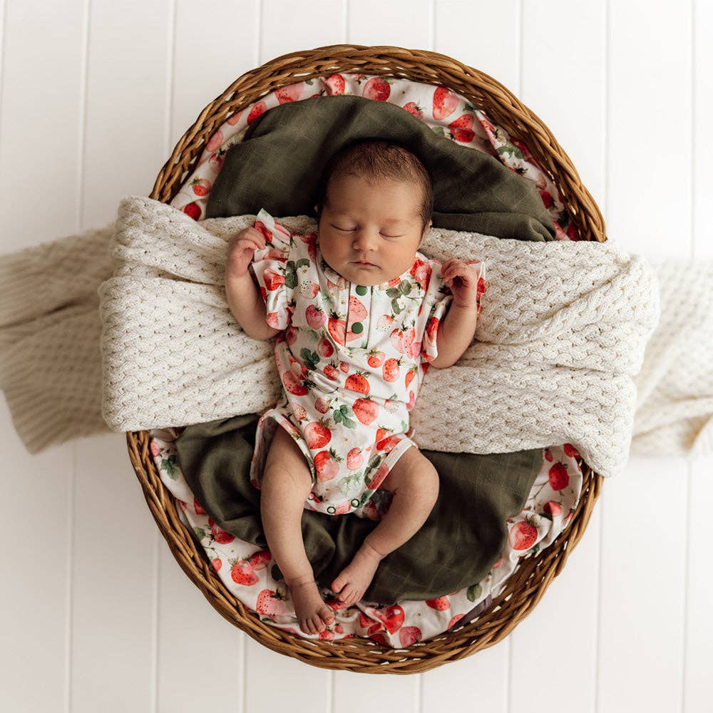 Snuggle Hunny - Strawberry Short Sleeve Organic Bodysuit with Frill