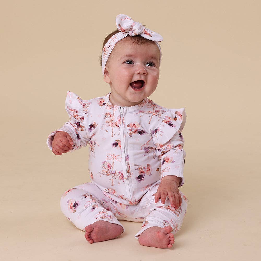 Snuggle Hunny - Carousel Organic Snugglesuit Convertible Romper with Frill