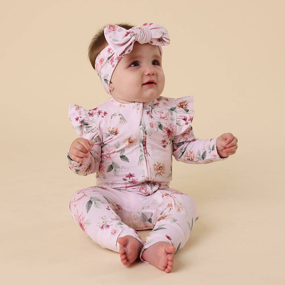 Snuggle Hunny - Birds & Blooms Organic Snugglesuit Convertible Romper with Frill