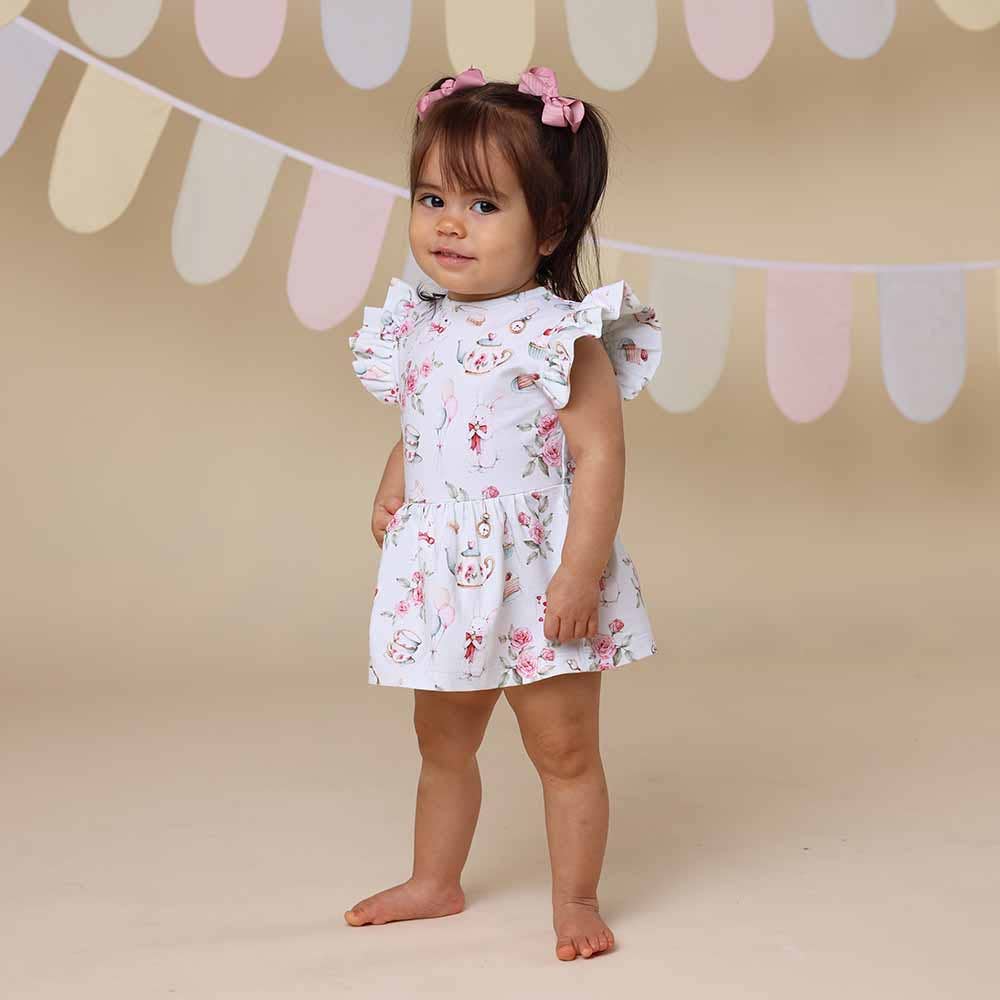 Snuggle Hunny - White Rabbit Short Sleeve Organic Dress