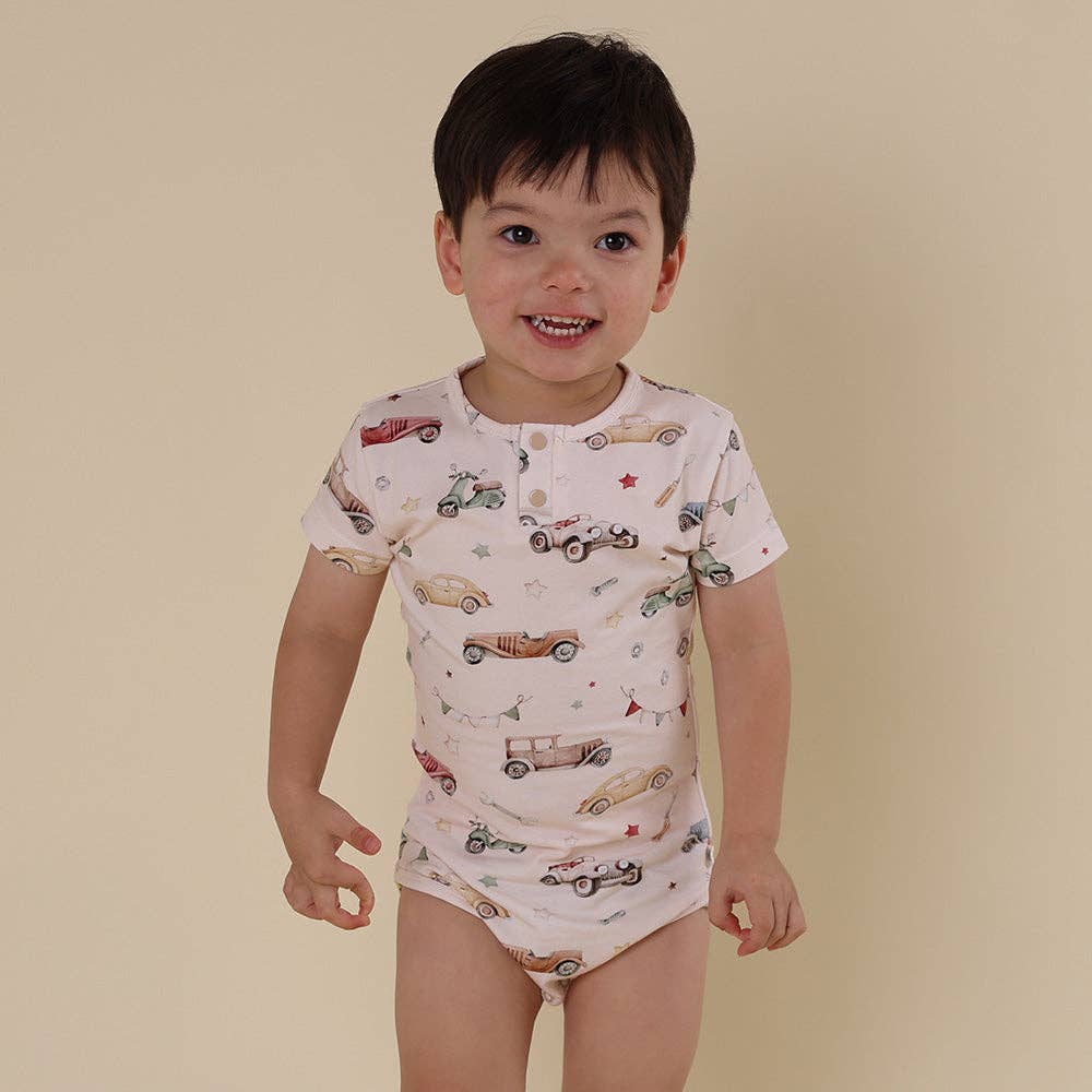 Snuggle Hunny - Vintage Cars Short Sleeve Organic Bodysuit