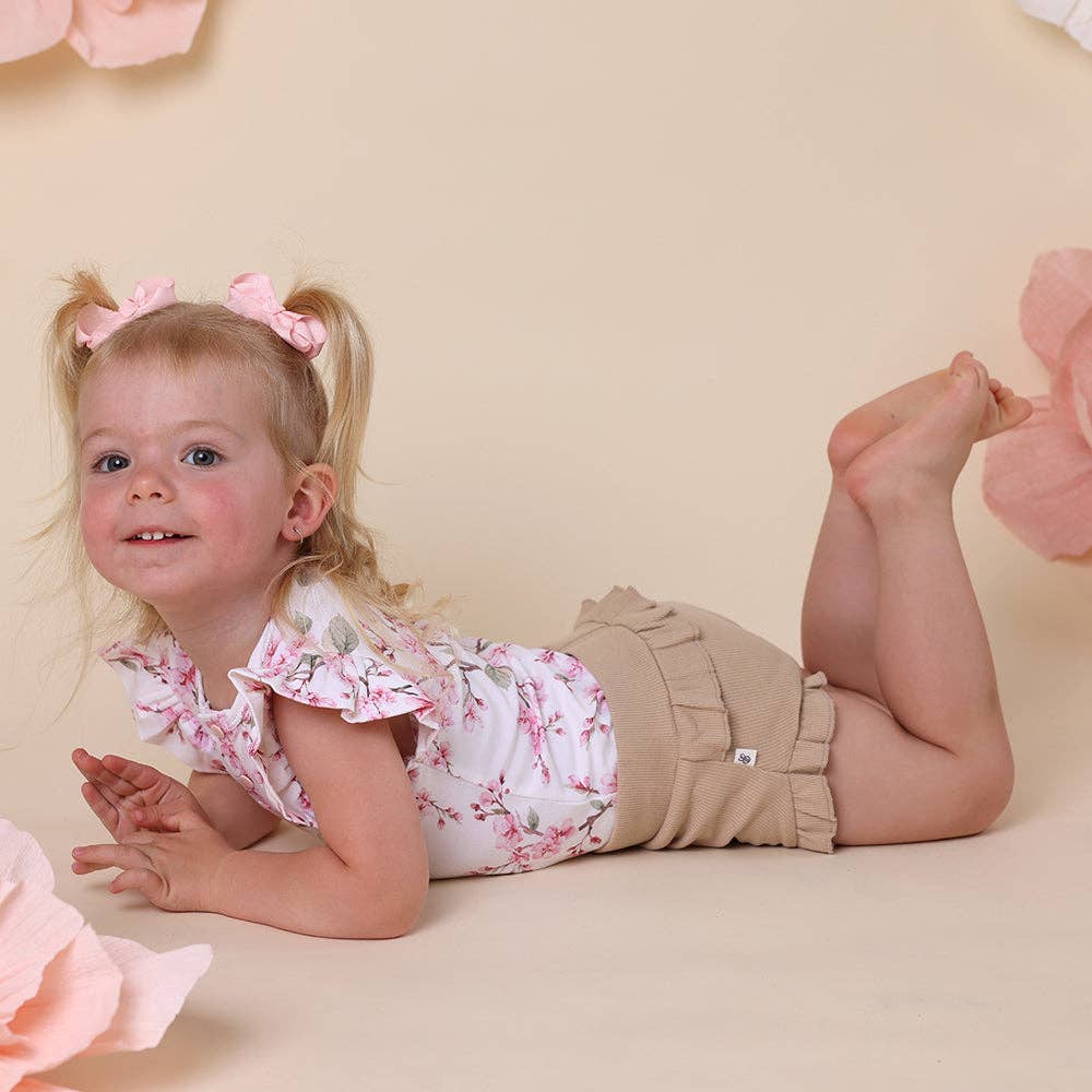 Snuggle Hunny - Cherry Blossom Short Sleeve Organic Bodysuit with Frill