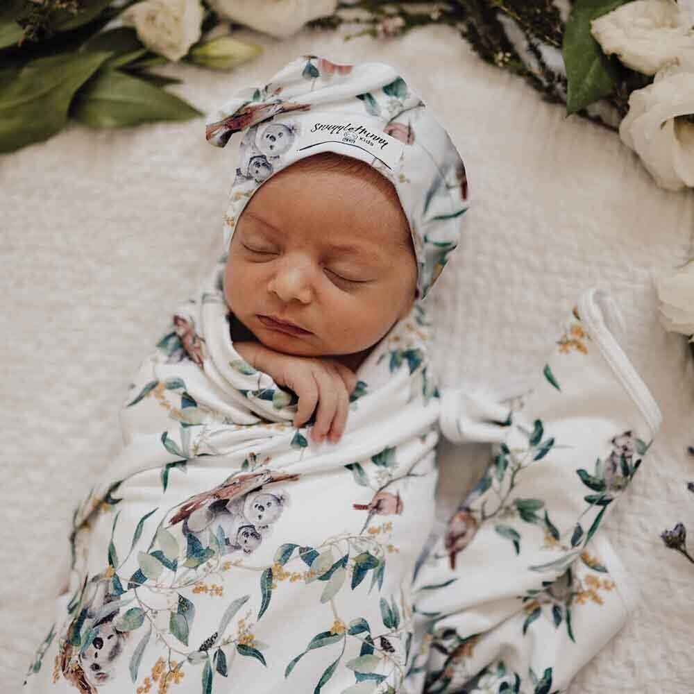 Snuggle Hunny - Eucalypt Baby Jersey Wrap & Beanie Set