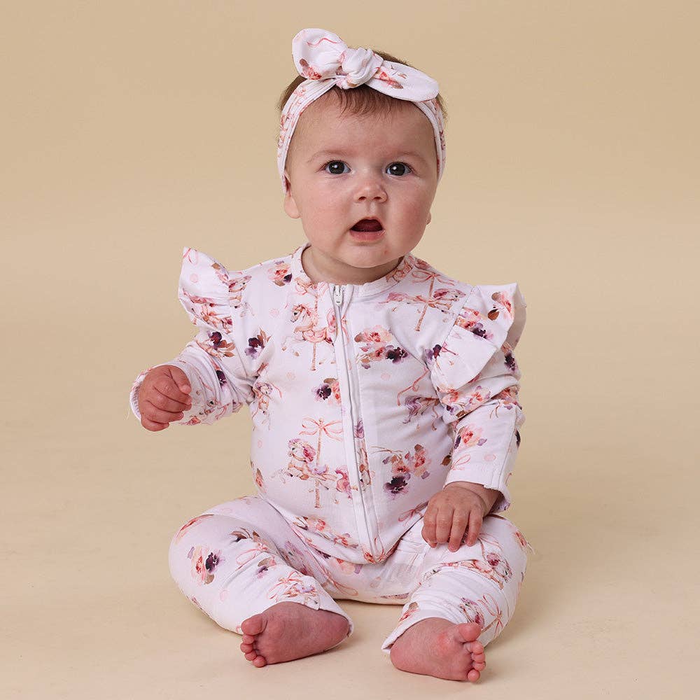 Snuggle Hunny - Carousel Organic Snugglesuit Convertible Romper with Frill