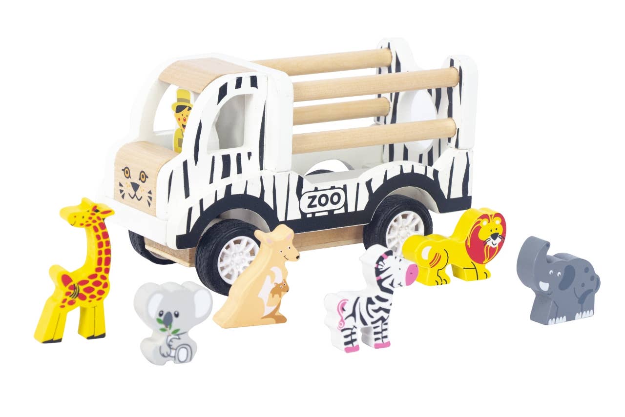 Wooden Pullback Zoo Truck with Animals