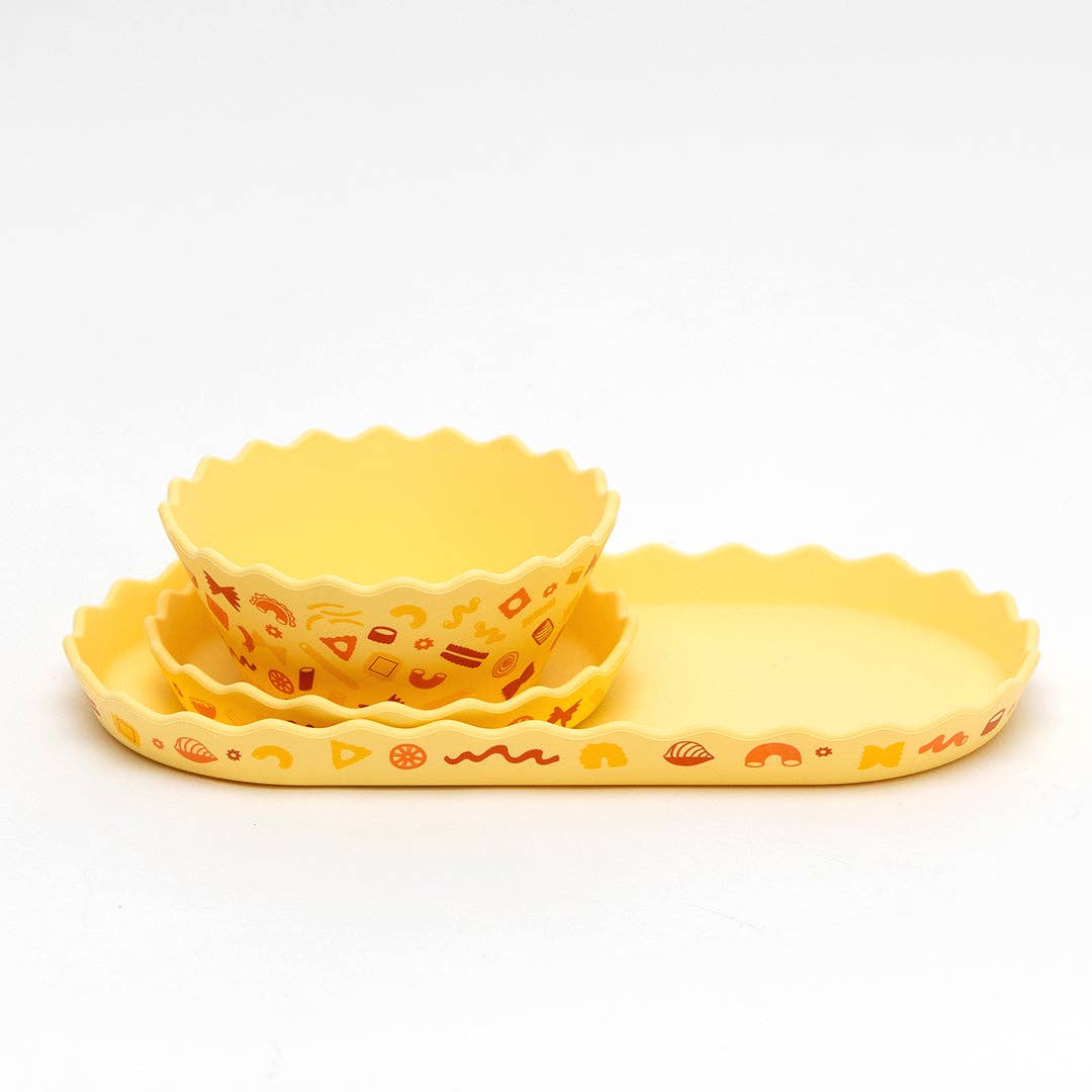 Chino Club - Pasta Wavy Edge Silicone Bowl and Plate Set - Bambam Kids Toys 
