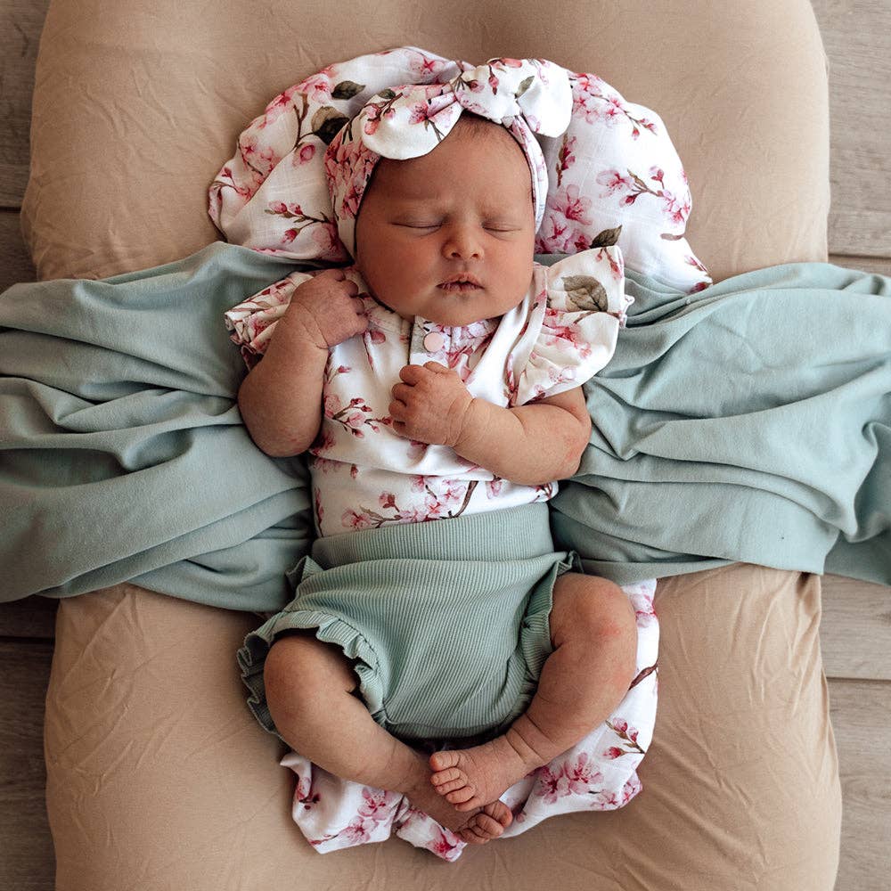 Snuggle Hunny - Cherry Blossom Short Sleeve Organic Bodysuit with Frill