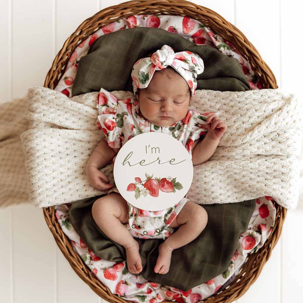 Snuggle Hunny - Strawberry Short Sleeve Organic Bodysuit with Frill