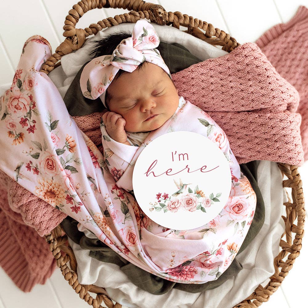 Snuggle Hunny - Birds & Blooms Organic Jersey Wrap & Topknot Set