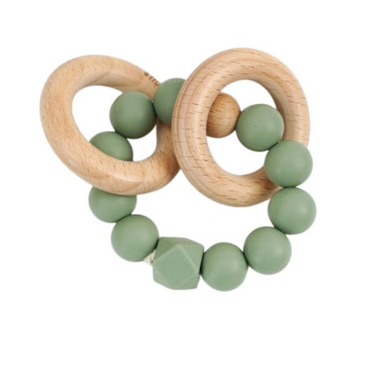 PETITE VOUS - Silicone + Beechwood Teething Rings (Sage Green)