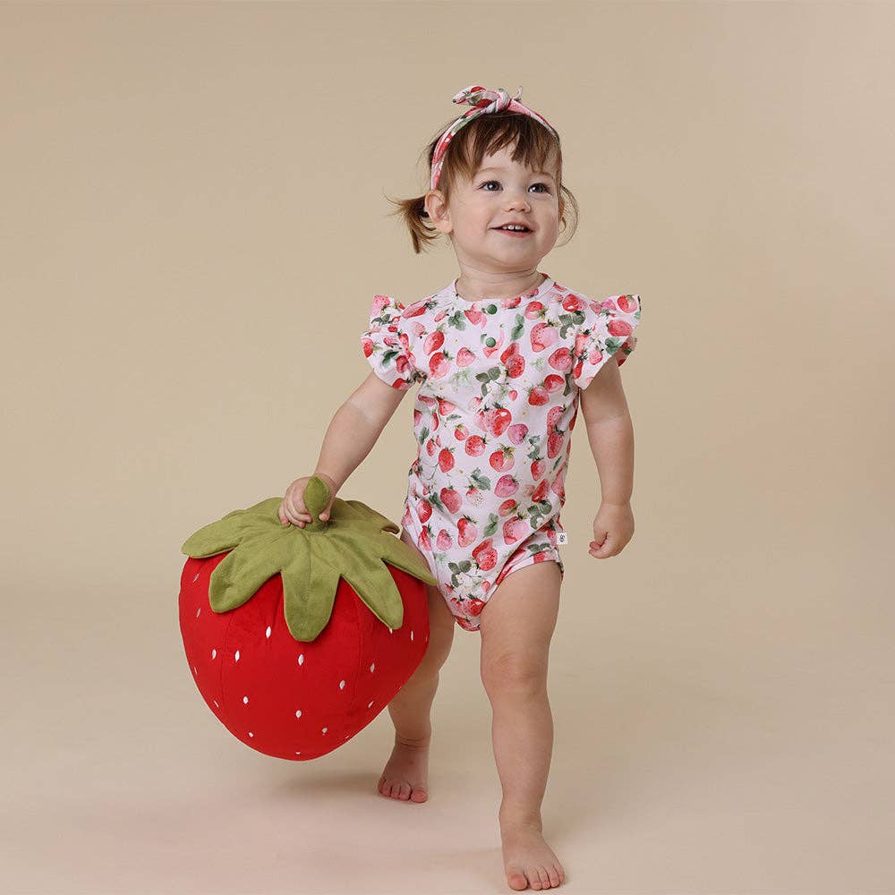 Snuggle Hunny - Strawberry Short Sleeve Organic Bodysuit with Frill