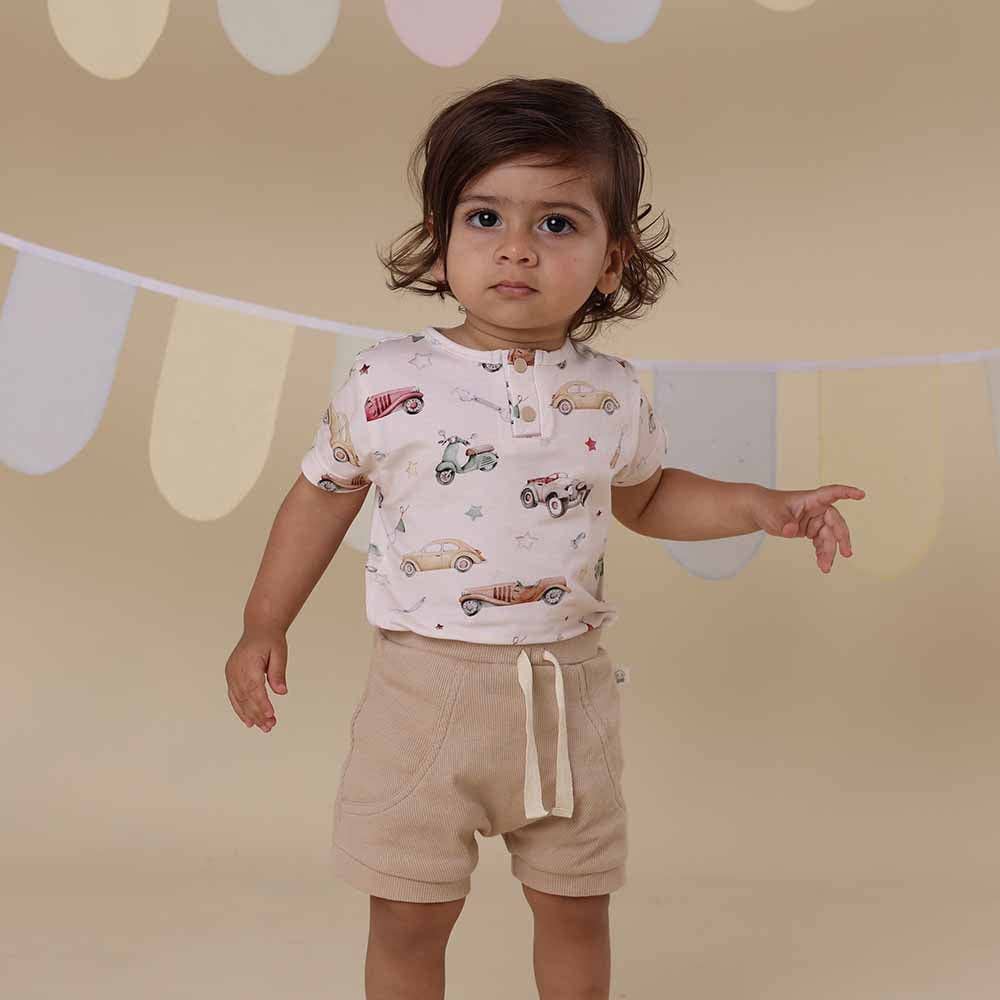 Snuggle Hunny - Vintage Cars Short Sleeve Organic Bodysuit