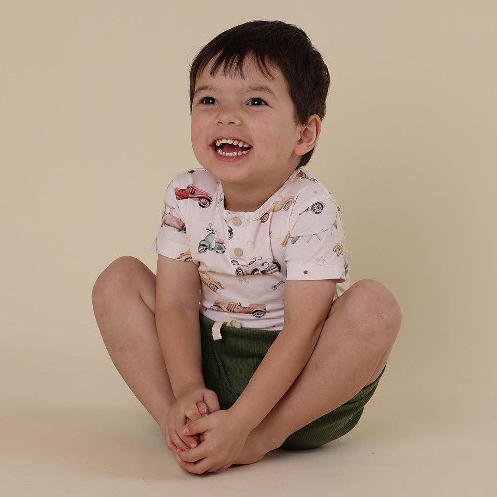 Snuggle Hunny - Vintage Cars Short Sleeve Organic Bodysuit