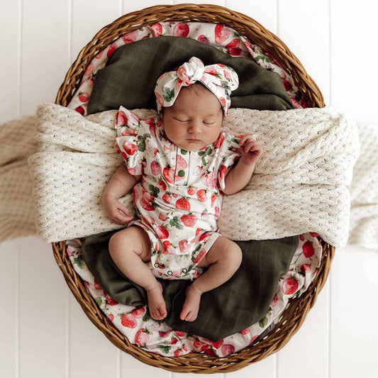 Snuggle Hunny - Strawberry Short Sleeve Organic Bodysuit with Frill