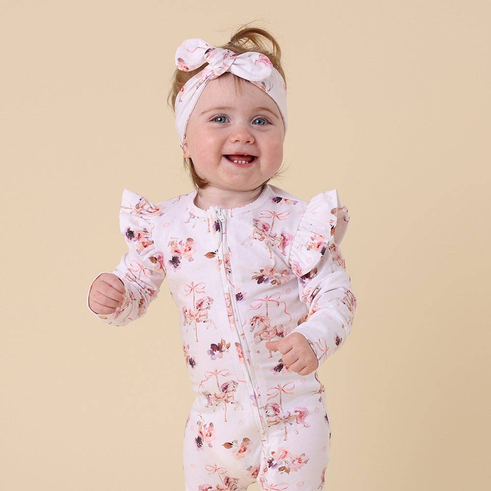 Snuggle Hunny - Carousel Organic Snugglesuit Convertible Romper with Frill