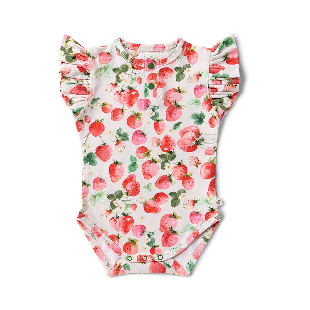 Snuggle Hunny - Strawberry Short Sleeve Organic Bodysuit with Frill