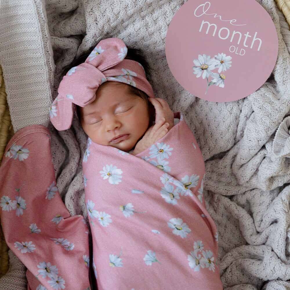 Snuggle Hunny - Daisy Baby Jersey Wrap & Topknot Set