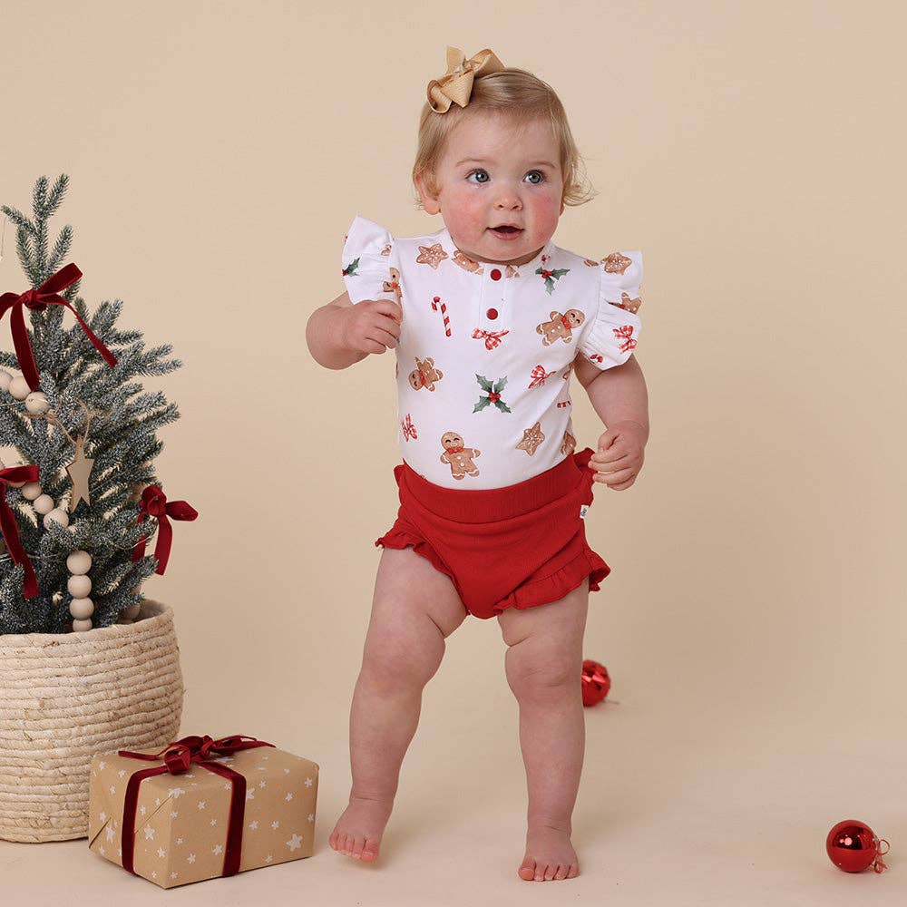 Snuggle Hunny - Gingerbread Short Sleeve Organic Bodysuit with Frill