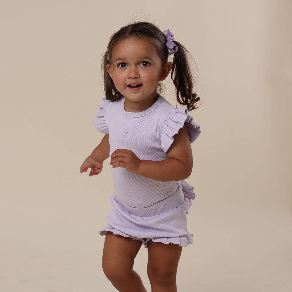 Snuggle Hunny - Lavender Short Sleeve Organic Bodysuit with Frill