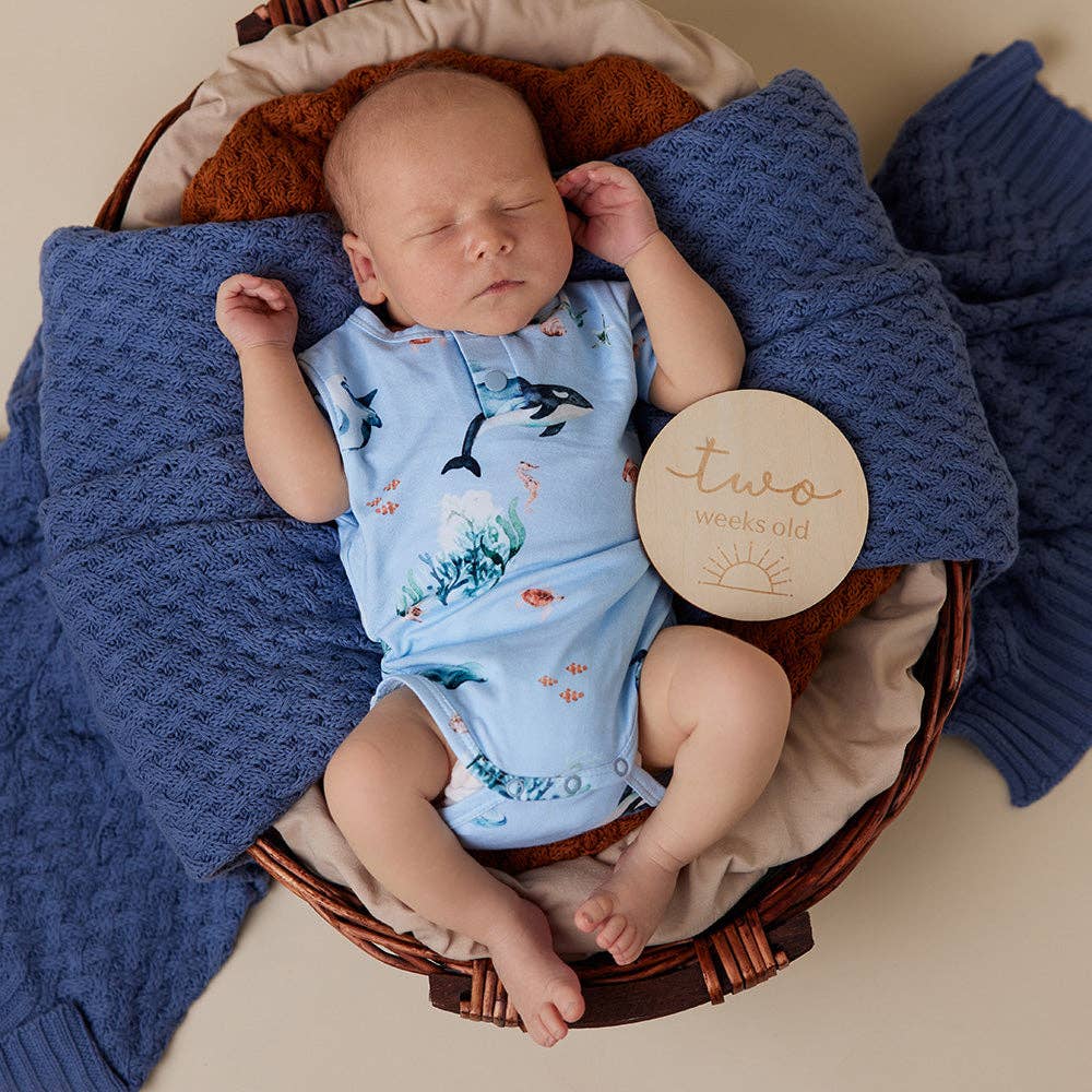 Snuggle Hunny - Blue Ocean Short Sleeve Organic Bodysuit