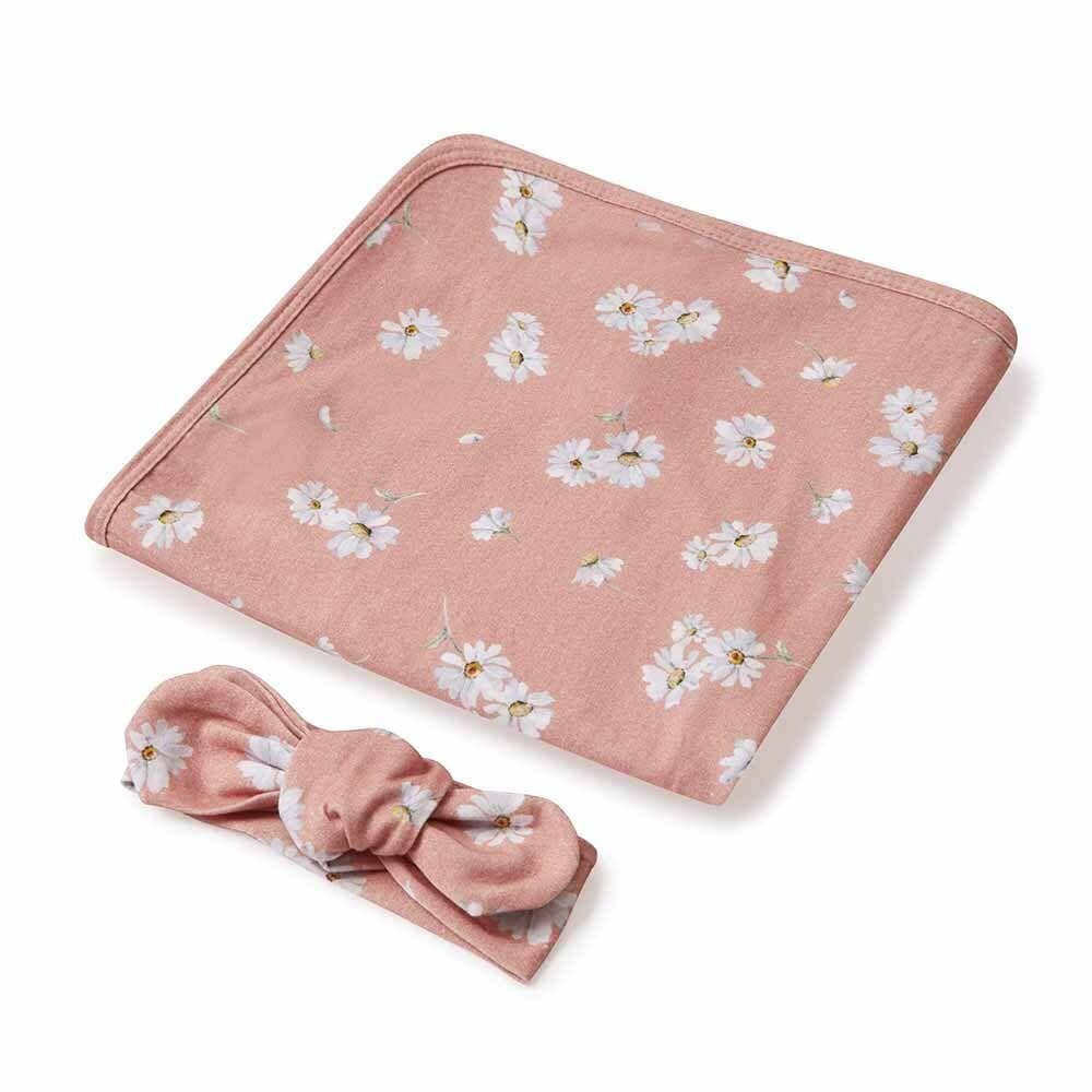 Snuggle Hunny - Daisy Baby Jersey Wrap & Topknot Set