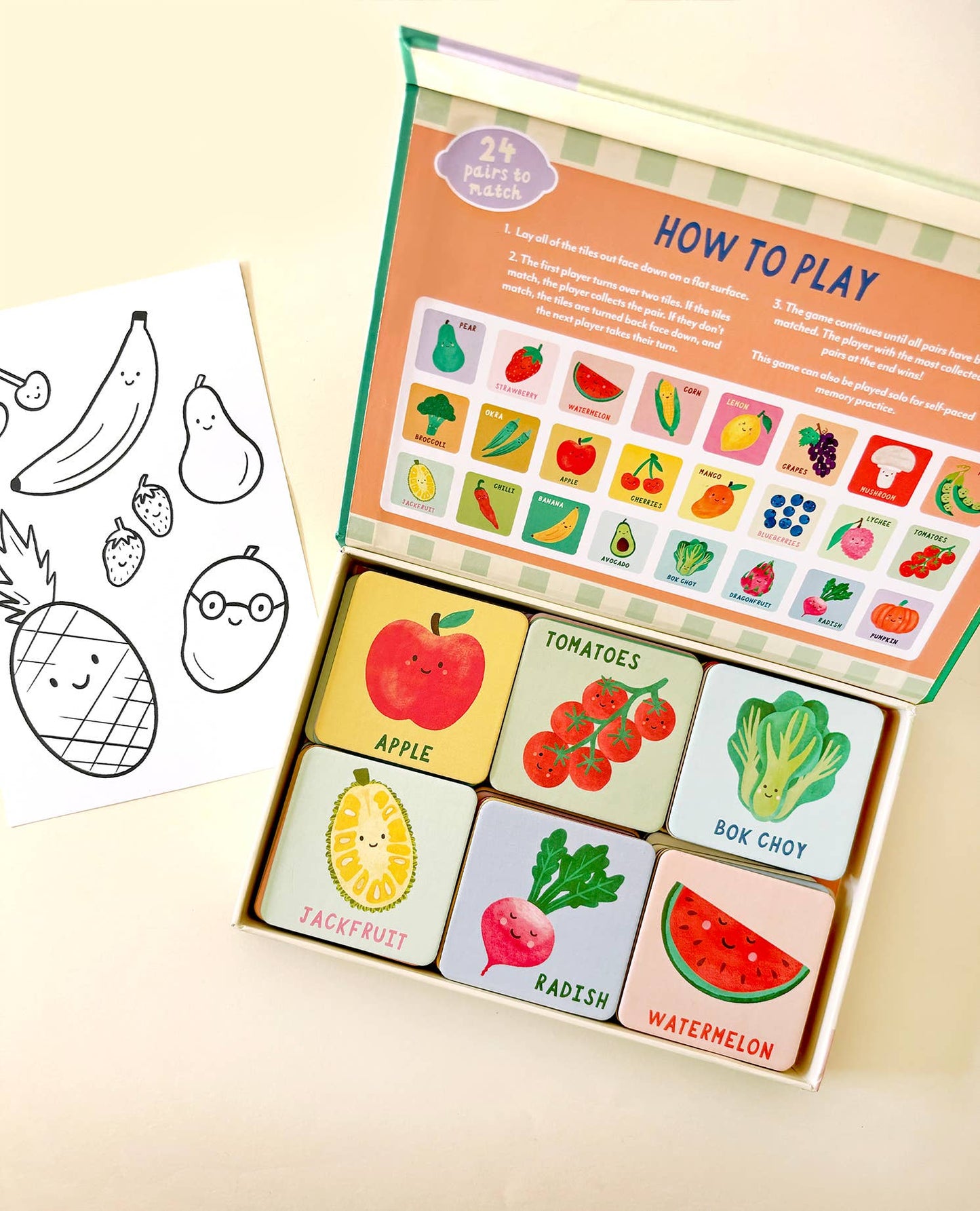 Lauren Sissons Studio - Fruit and Veg Memory & Matching Game - Kids Educational Gift