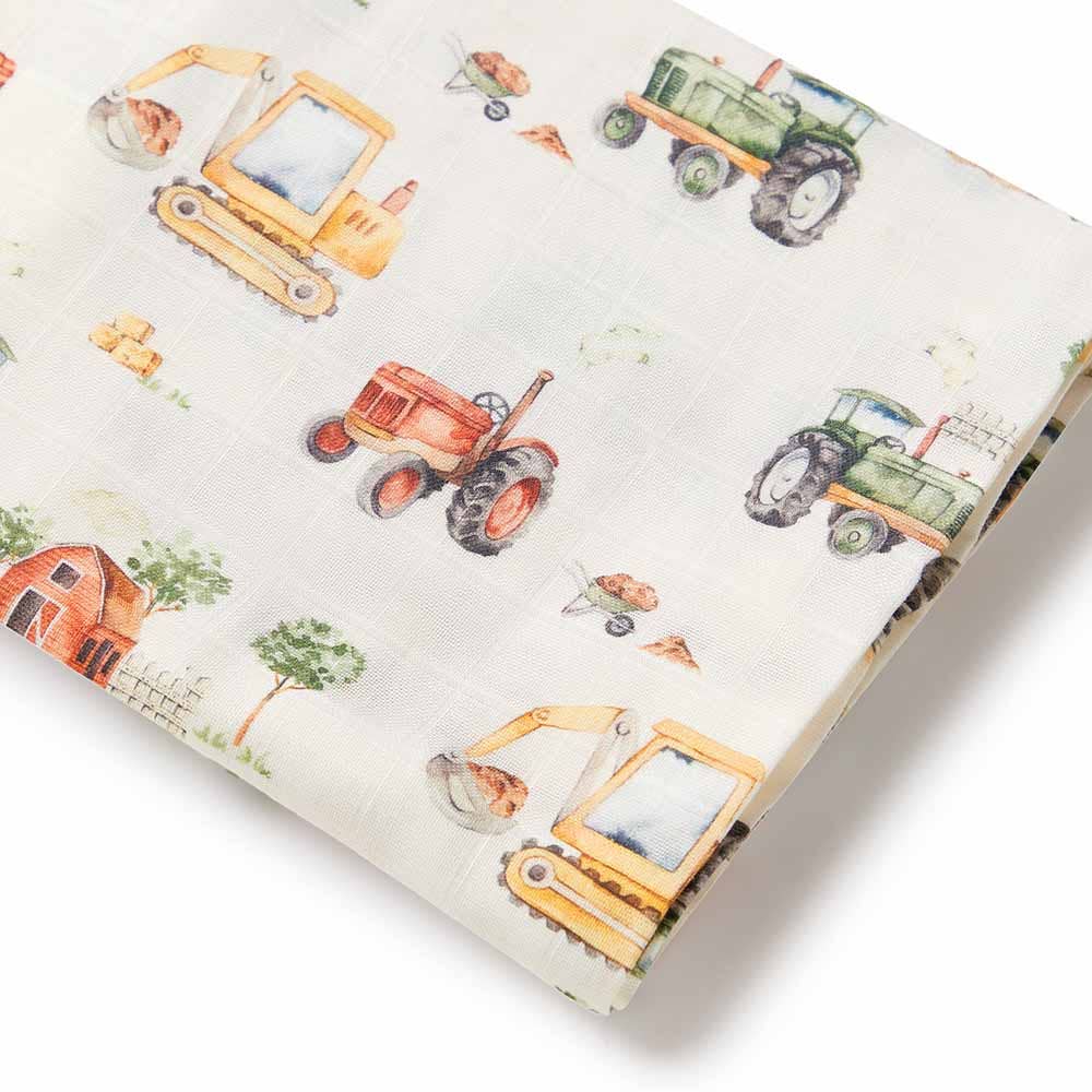 Snuggle Hunny - Diggers & Tractors Organic Muslin Wrap