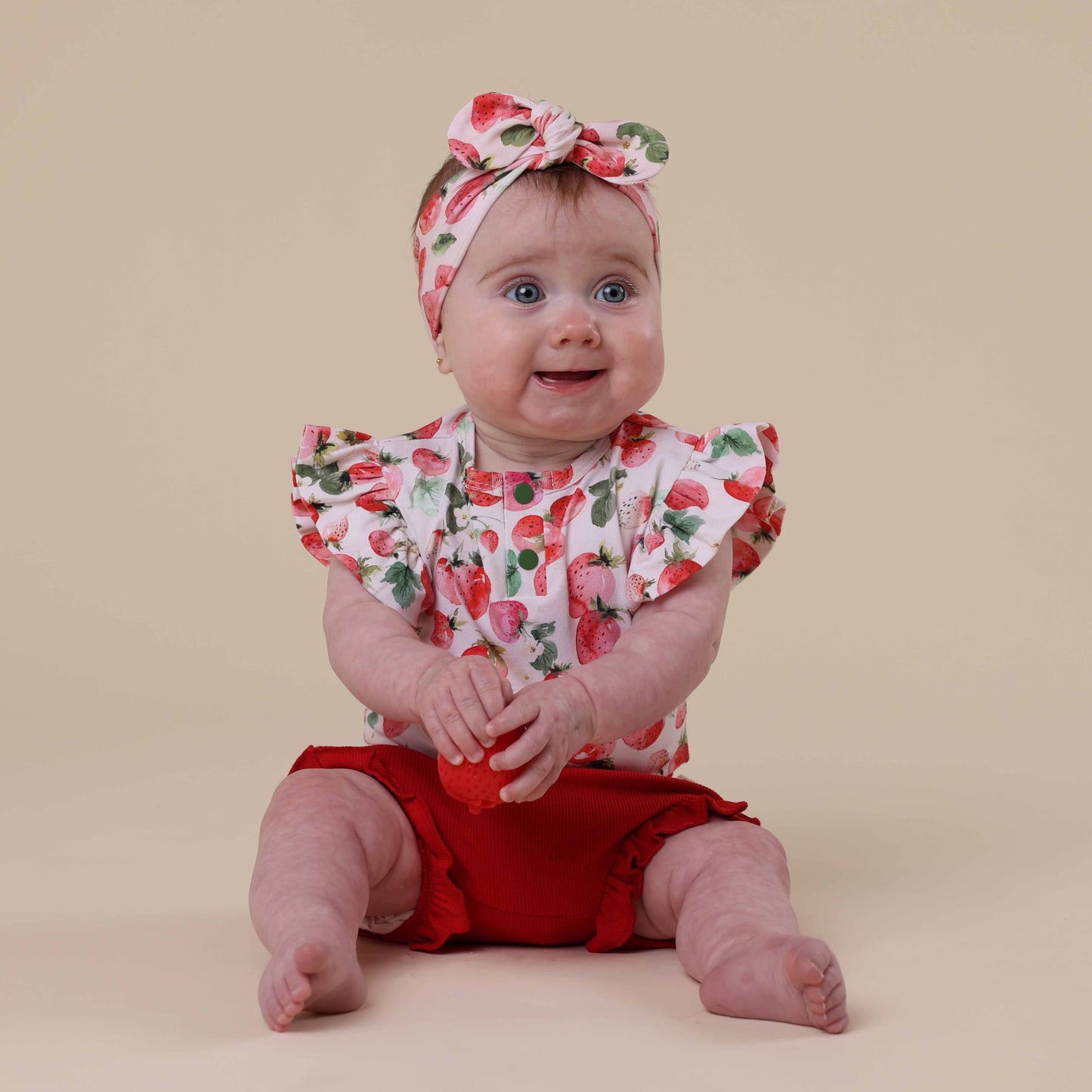 Snuggle Hunny - Strawberry Short Sleeve Organic Bodysuit with Frill