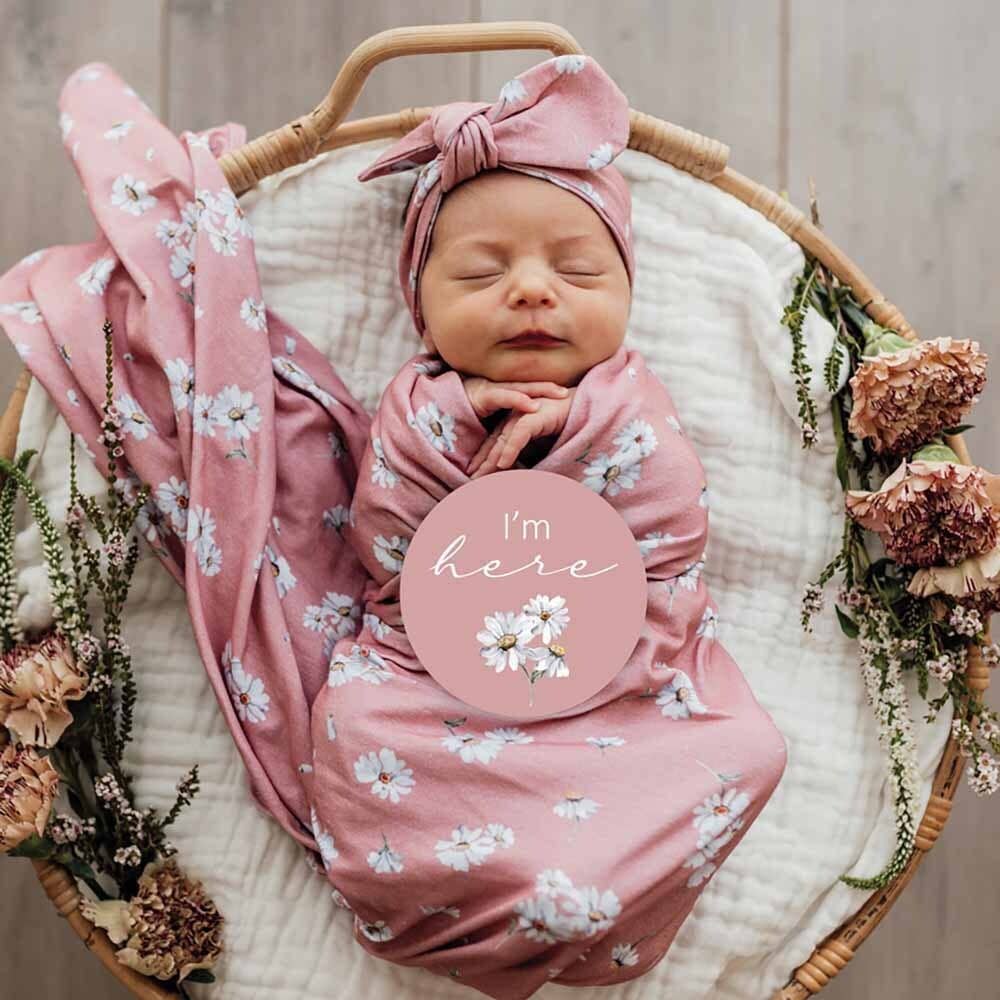 Snuggle Hunny - Daisy Baby Jersey Wrap & Topknot Set