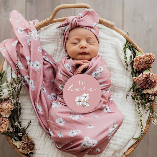 Snuggle Hunny - Daisy Baby Jersey Wrap & Topknot Set
