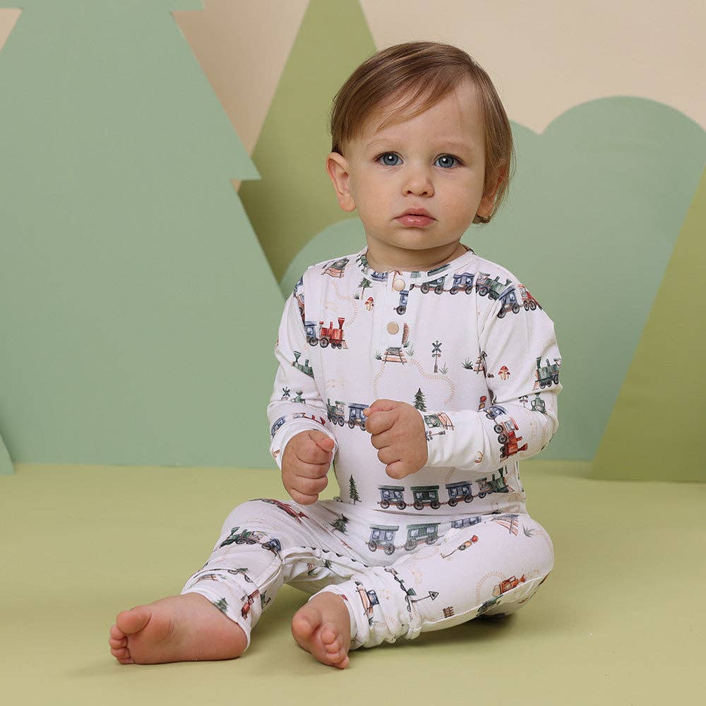 Snuggle Hunny - Trains Organic Growsuit