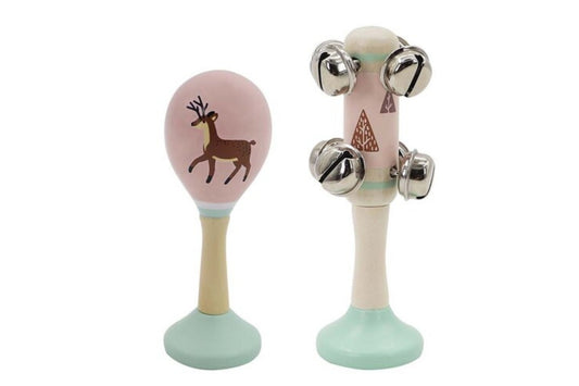 Calm & Breezy Woodland Deer Wooden Maraca & Bell Stick Set