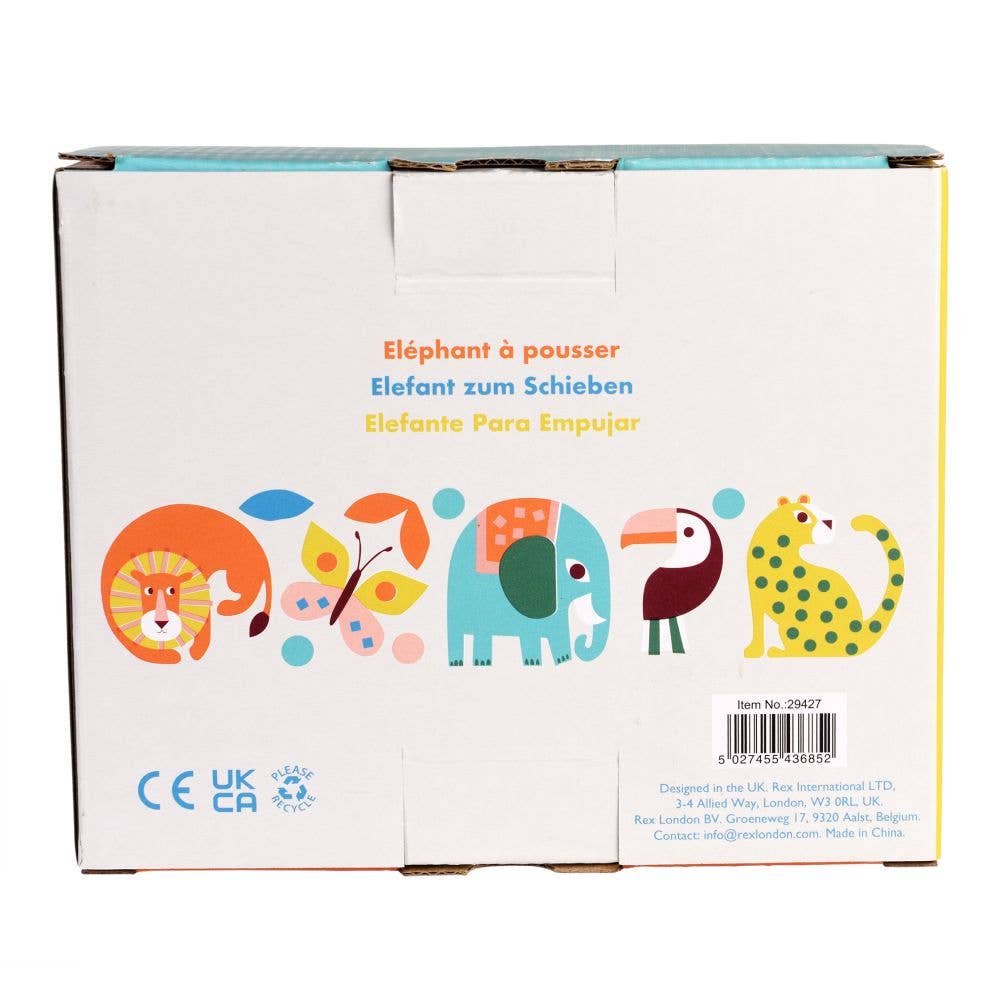 Rex London Wooden Toy - Wild Wonders Push Elephant