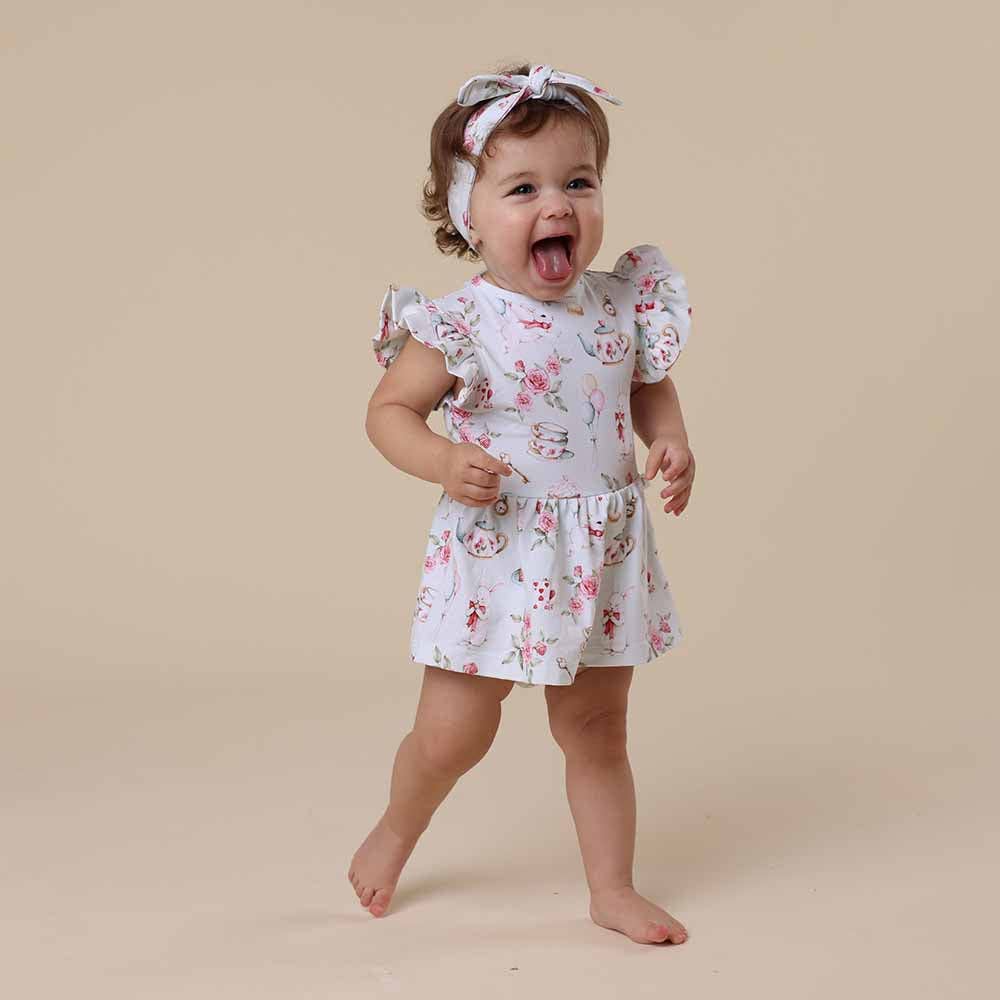 Snuggle Hunny - White Rabbit Short Sleeve Organic Dress