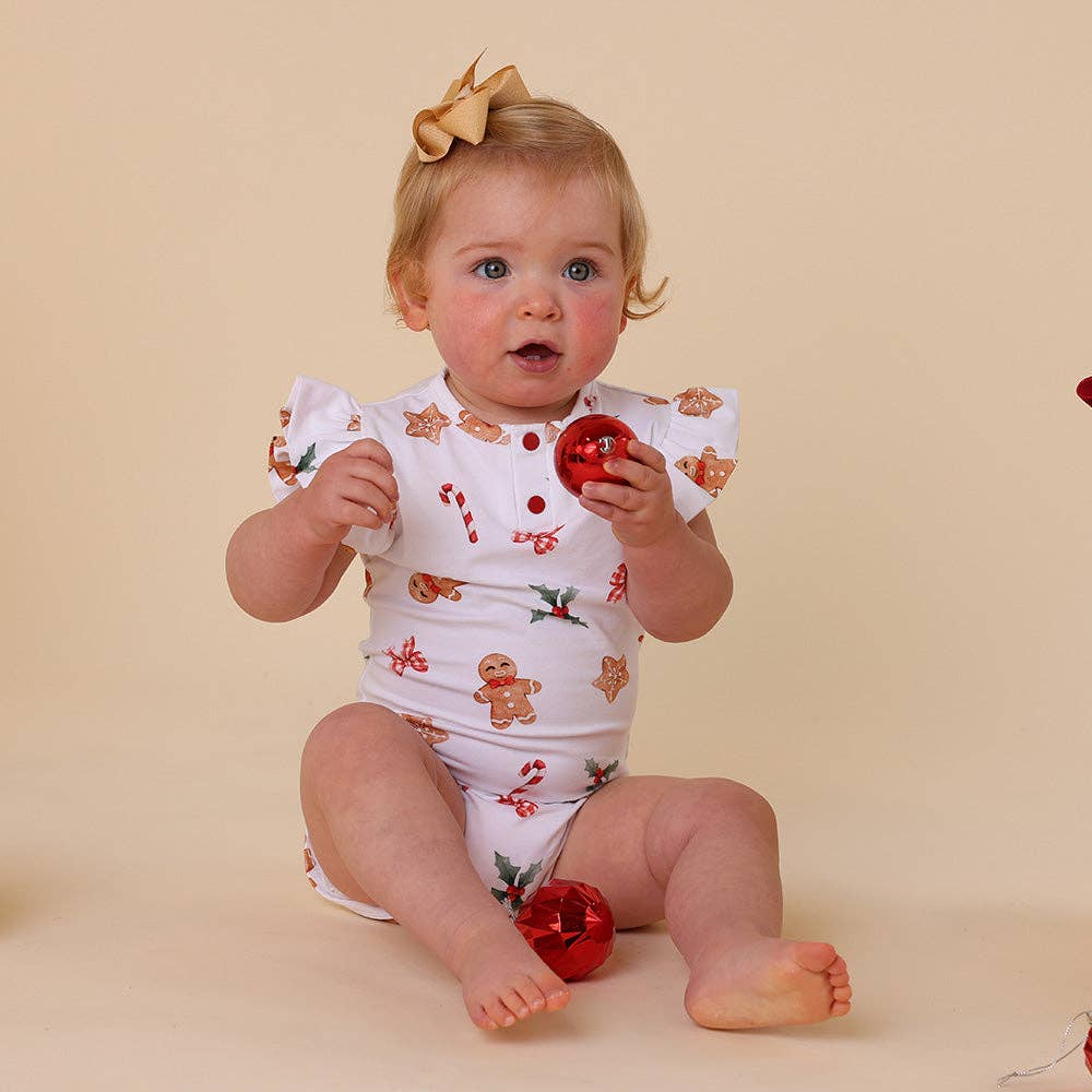 Snuggle Hunny - Gingerbread Short Sleeve Organic Bodysuit with Frill