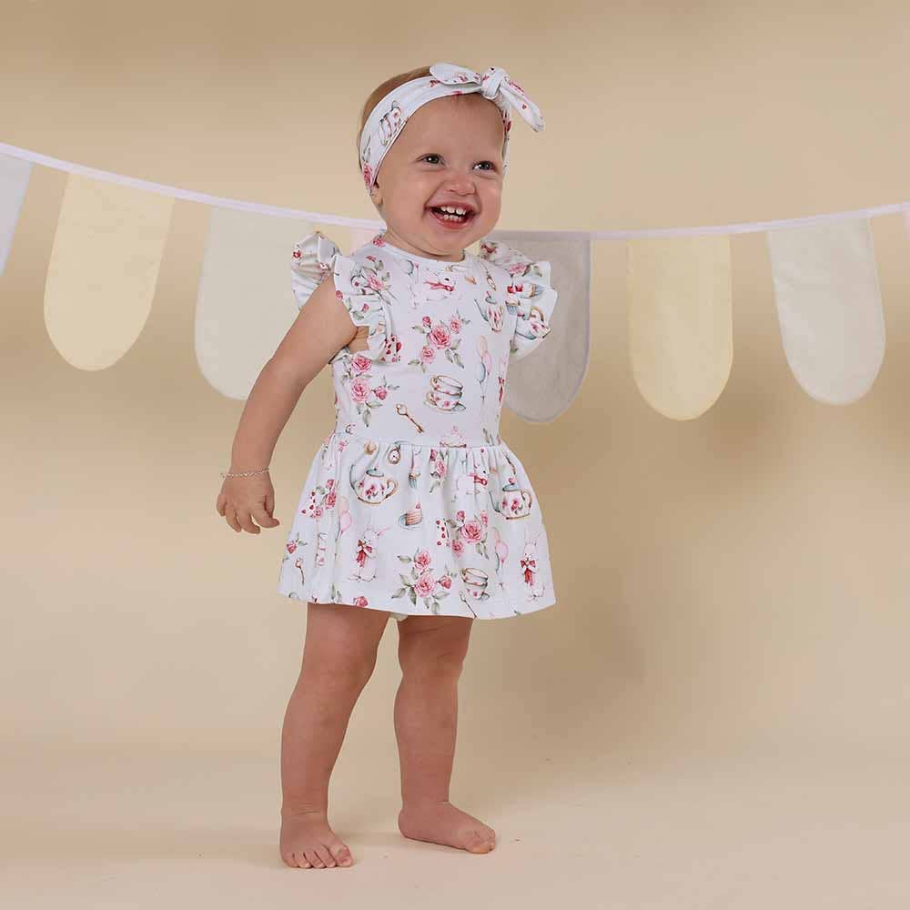 Snuggle Hunny - White Rabbit Short Sleeve Organic Dress