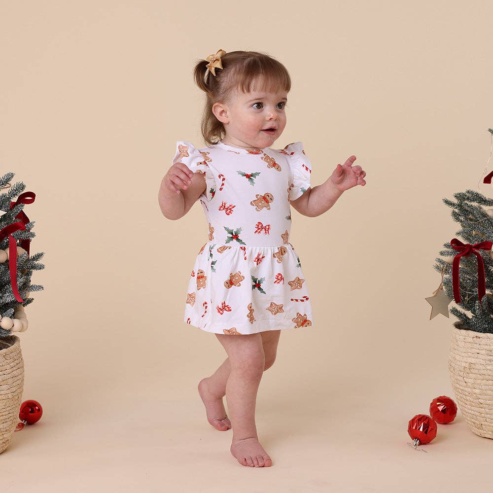 Snuggle Hunny - Gingerbread Short Sleeve Organic Dress