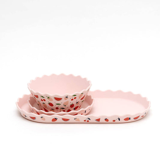 Chino Club - Pink Fruits Silicone Bowl and Plate Set - Bambam Kids Toys 