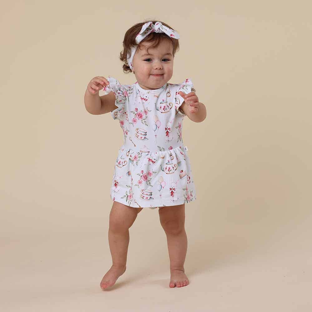 Snuggle Hunny - White Rabbit Short Sleeve Organic Dress