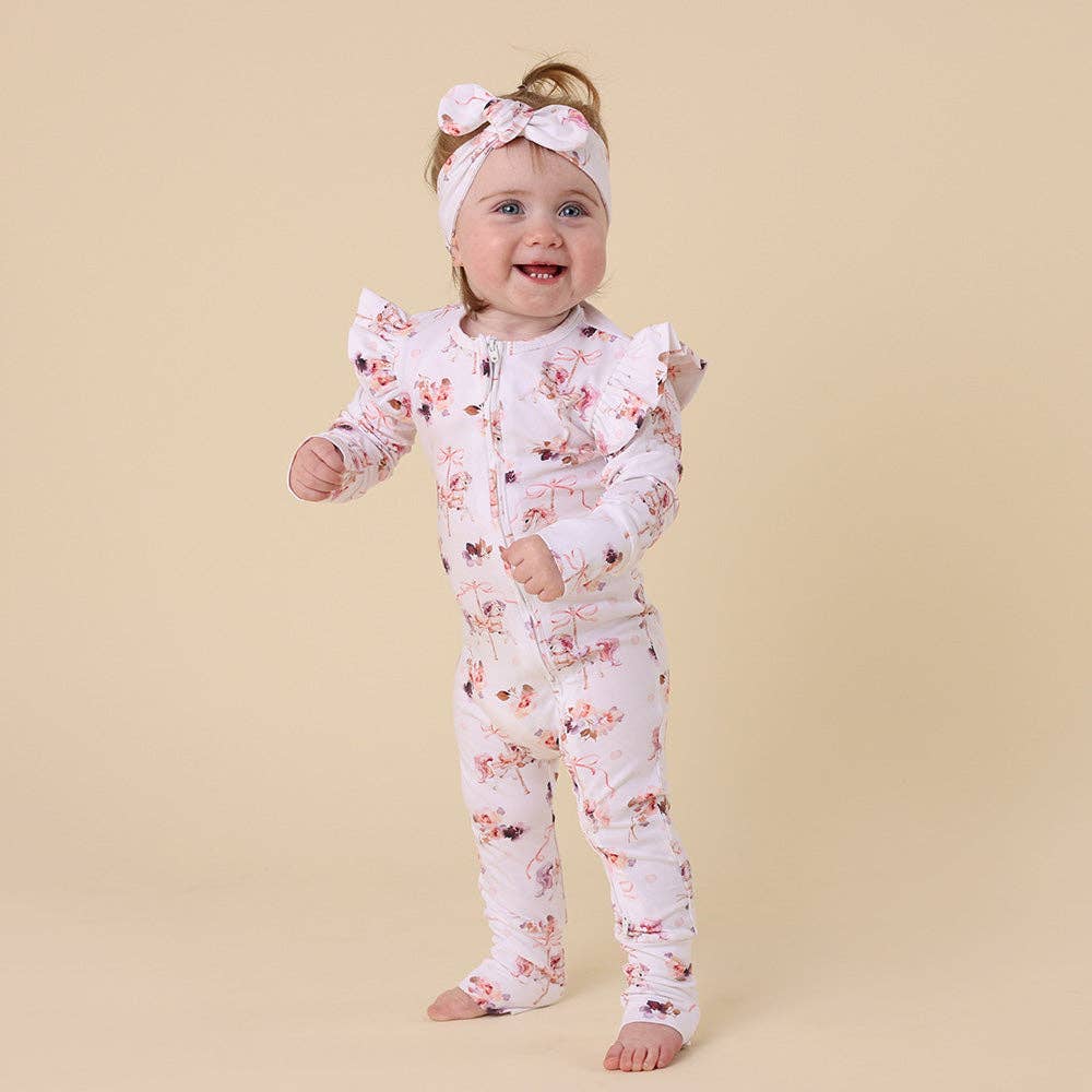 Snuggle Hunny - Carousel Organic Snugglesuit Convertible Romper with Frill
