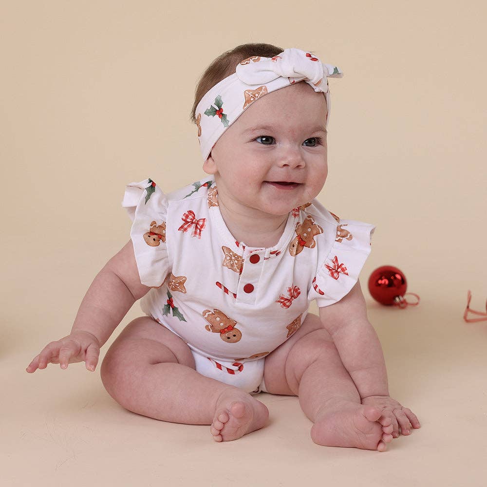 Snuggle Hunny - Gingerbread Short Sleeve Organic Bodysuit with Frill