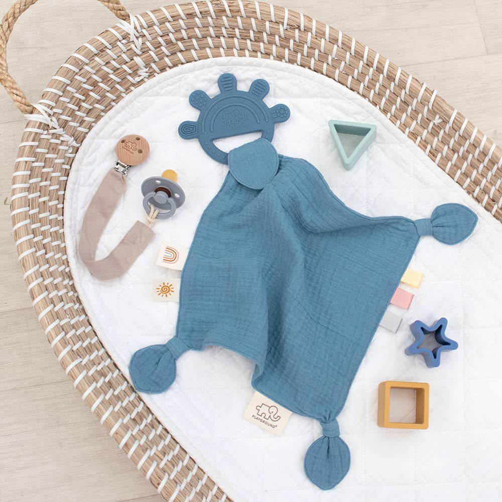 Living Textiles - Silicone Muslin Comfort Teether - Steel Blue