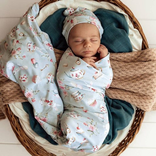 Snuggle Hunny - White Rabbit Organic Jersey Wrap & Beanie Set